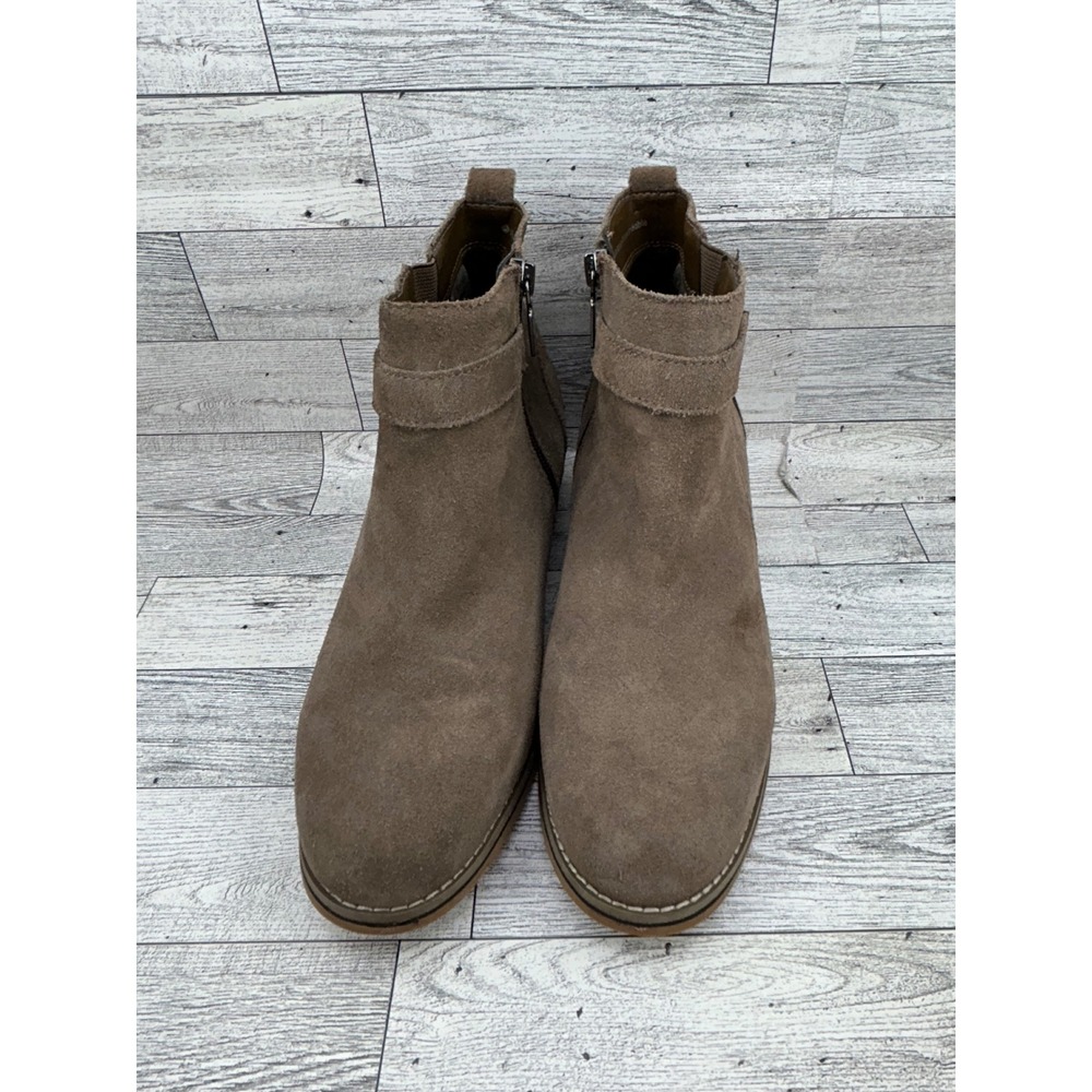 Blondo B6795 Waterproof Suede Ankle Boots Taupe Brown Buckle Side Zip Women 8.5M